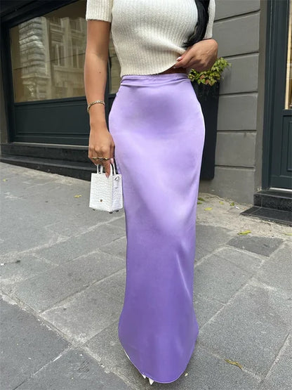 High Waist Long Skirt Slim Patchwork Y2k Maxi Skirt Autumn Satin Maxi Skirt