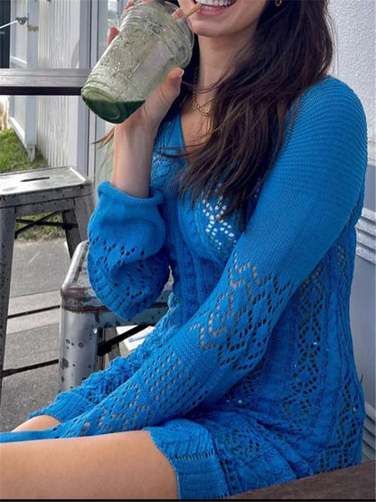 Drawstring Ruched Knit Mini Dress