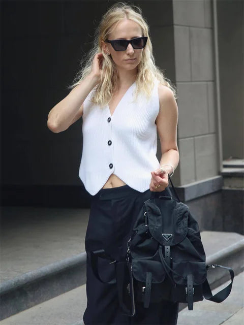 Knit Ribbed Vest Cardigan for Slim V-neck Sleeveless High Waist Outwear Female Loose Knit Vest Sweater