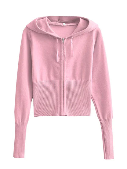 Knit 2-piece Set: ’s Hoodie Tracksuit & Crop Top Knitwear Pants