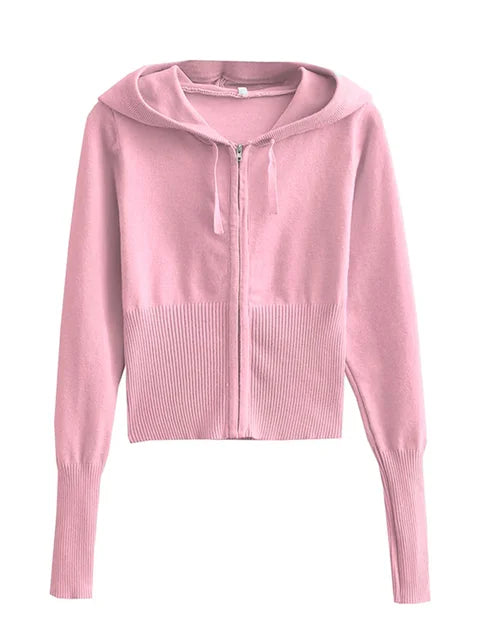 Knit 2-piece Set: ’s Hoodie Tracksuit & Crop Top Knitwear Pants