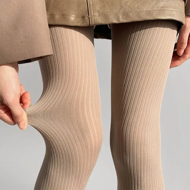 Knit Ribbed Pantyhose See-through Stockings Black Striped Lace Tights Skinny Leggings