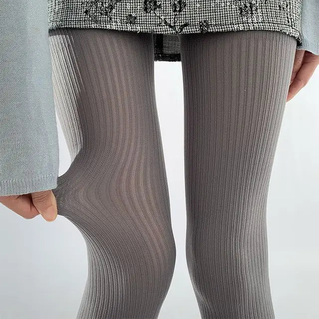 Knit Ribbed Pantyhose See-through Stockings Black Striped Lace Tights Skinny Leggings