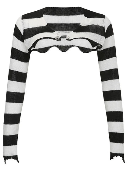 Knit Shrugs Tops for Black and White Striped Mini Cardigan Knitwear Long Sleeve Drop Shoulder Shrug Top Y2k E-