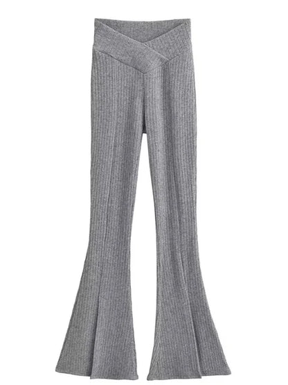 Knit Skinny Flared Trousers Split Out Trousers for Cross Low Waist White Flared Pants New