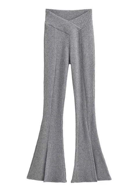 Knit Skinny Flared Trousers Split Out Trousers for Cross Low Waist White Flared Pants New