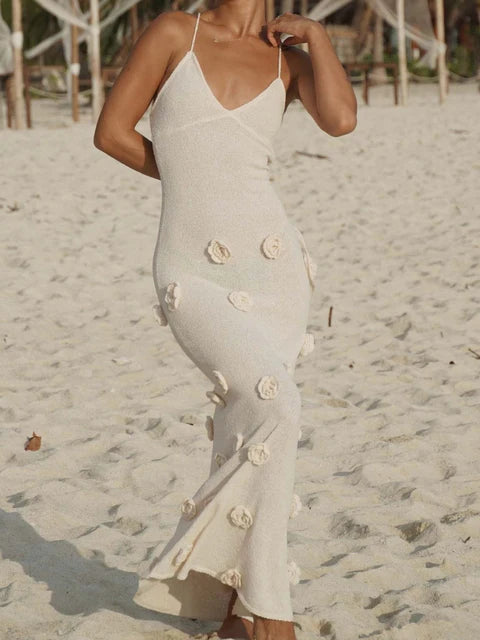Knit Sweater Halter Dresses Backless Lace-up Patchwork V-neck Slim Knitwear Female Party Maxi Dress