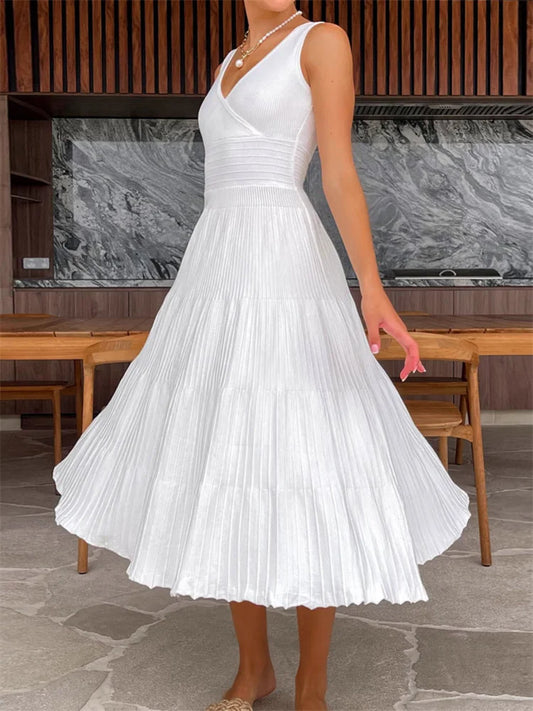 Knit V-neck for Maxi Dress Y2k Backless Knitwear Party Dress Baggy High Waist Summer Female Dress