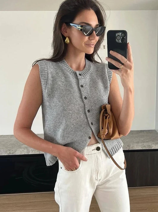 Knitted Vests Top for Single-breasted Knitwear Cardigan Tank Sweater Female Sleeveless