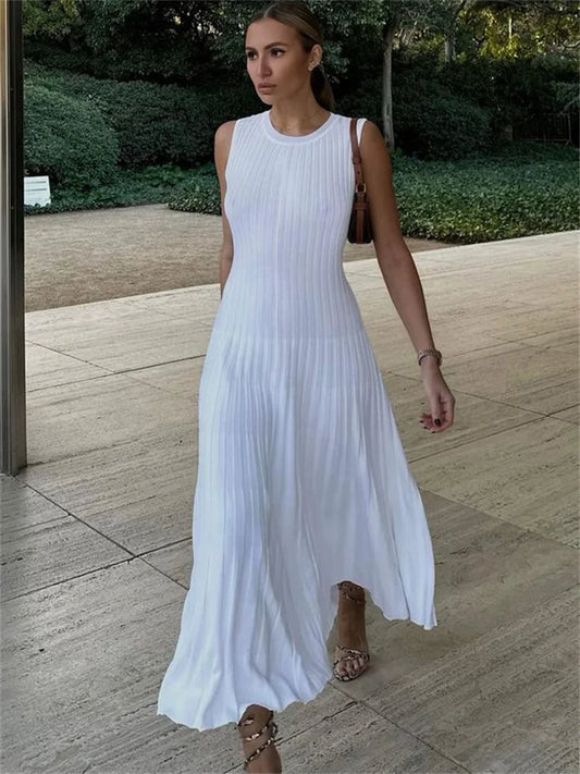 Knitwear White Long Dress for Sleeveless High Waist Slim Strapless Loose Dress Basic Maxi Dress