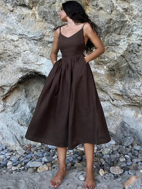 Lace-up Backless Long Dress Female High Waist Halter Dresses Holiday Beach Slim Bandage Maxi Dress