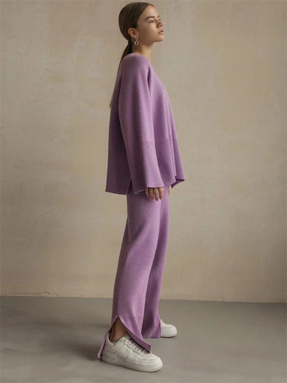 Losse Two Piece Sets Knitwear Oversized Sweater and Flared Pants Sets Knit Tracksuit Sweater Outfits