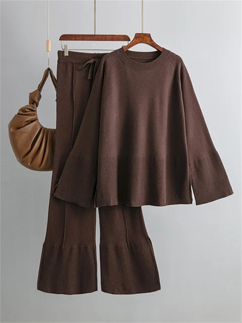 Losse Two Piece Sets Knitwear Oversized Sweater and Flared Pants Sets Knit Tracksuit Sweater Outfits
