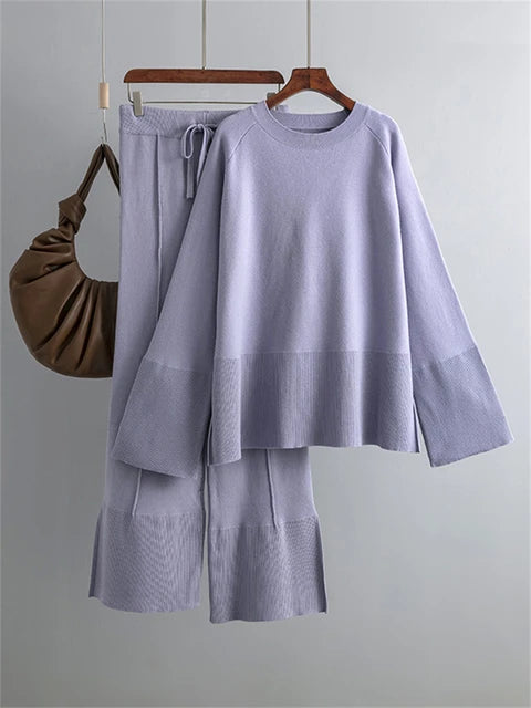 Losse Two Piece Sets Knitwear Oversized Sweater and Flared Pants Sets Knit Tracksuit Sweater Outfits