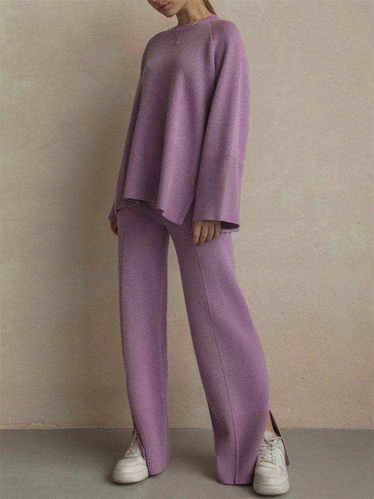 Losse Two Piece Sets Knitwear Oversized Sweater and Flared Pants Sets Knit Tracksuit Sweater Outfits