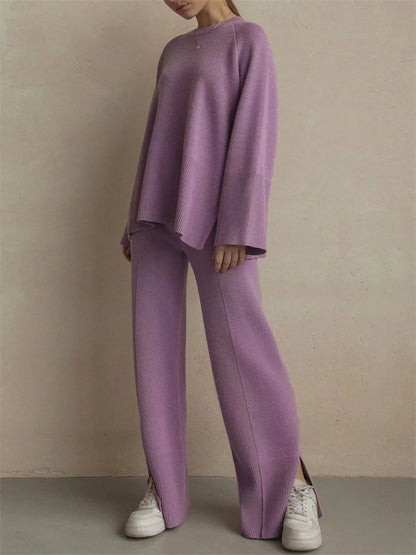 Losse Two Piece Sets Knitwear Oversized Sweater and Flared Pants Sets Knit Tracksuit Sweater Outfits