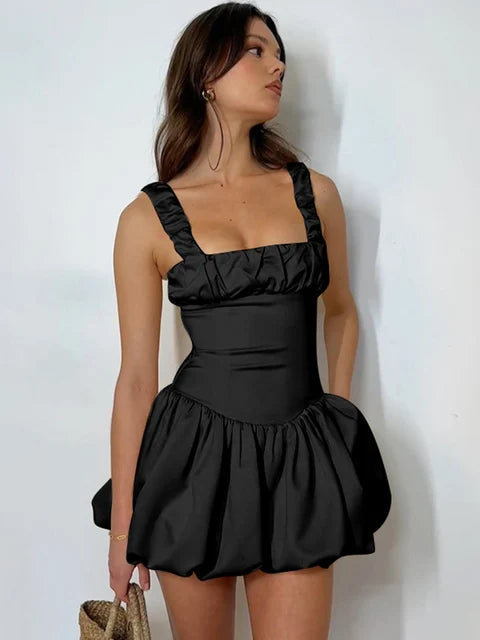 New Suspender Short Dress for Folds Patchwork Sleeveless Princess Birthday Party Ball Gown Mini Dress