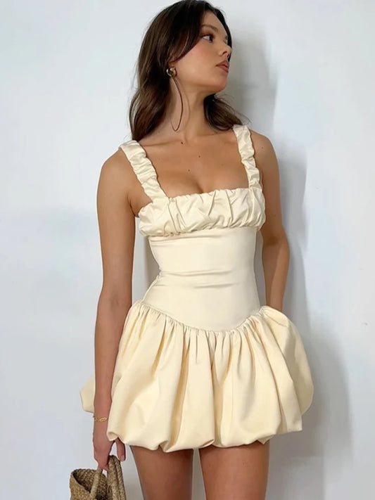 New Suspender Short Dress for Folds Patchwork Sleeveless Princess Birthday Party Ball Gown Mini Dress