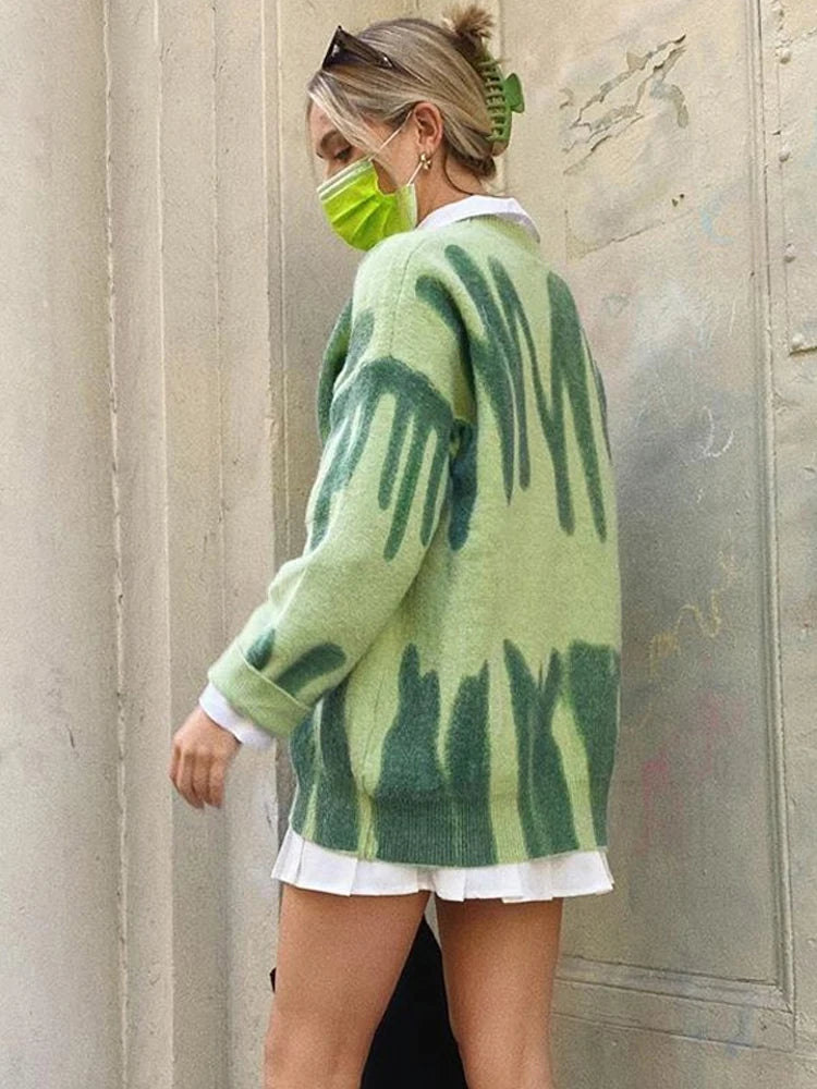 New Tie-dye Knit ’s Oversize Sweater Pullovers Long Sleeve Y2k Winter Loose Pull Femme Jumper
