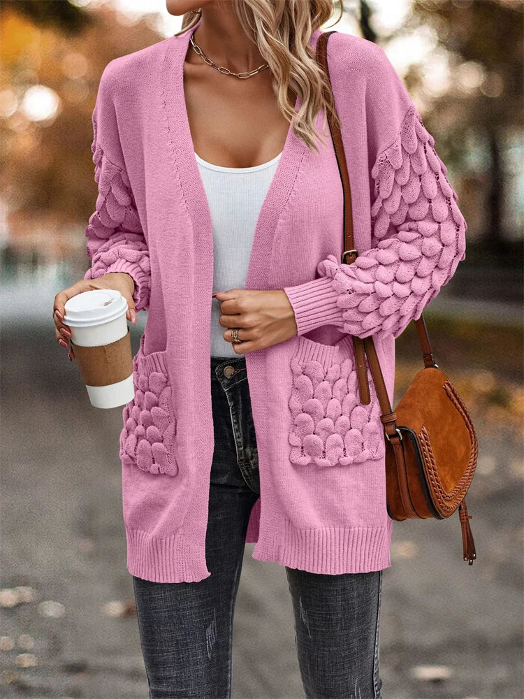Patchwork Knit Pocket Cardigan Coat for Loose High Street Oversized Sweater Knitwear Outwear