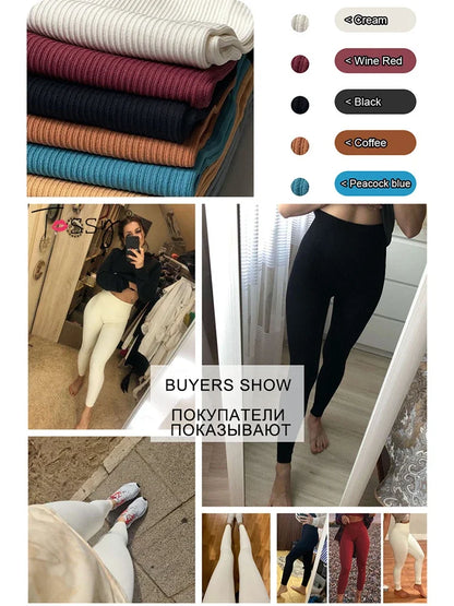 Ribbed Yoga Leggings Sports Tights Seamless Knit Yoga Pants White Femme Gym Leggings Skinny Workout Fitness Push Up