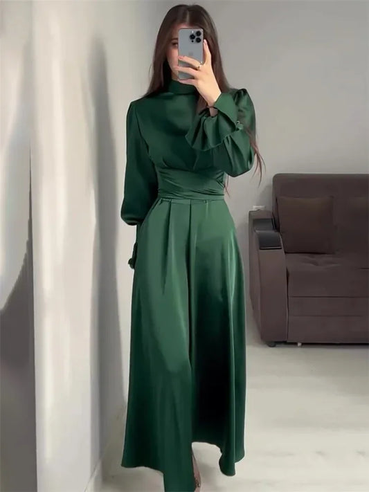 Ruffled Bandage Maxi Dress for Patchwork Slim Lace-up Evening Partywear Long Dress