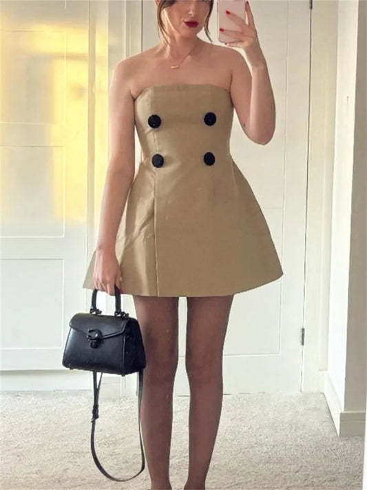 Bandeau Female Mini Dress Patchwork Slim Backless High Waist Off-shoulder Dress Bodycon Dress