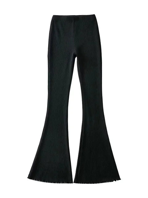 Knitted High Waist Flare Pants for Ribbed Leggings Female Stretchy Bodycon Trousers