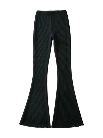 Knitted High Waist Flare Pants for Ribbed Leggings Female Stretchy Bodycon Trousers