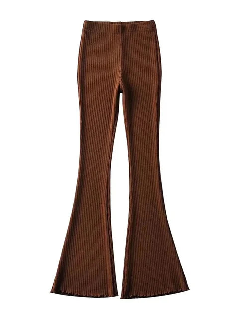 Knitted High Waist Flare Pants for Ribbed Leggings Female Stretchy Bodycon Trousers