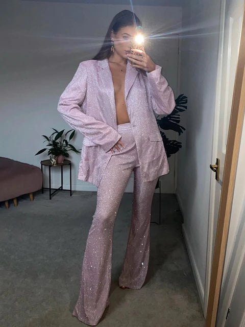 Sparkly Blazers for Oversized Loose Sliver Black Gliiter Jackets Blazer Set Pink Coat Party Outfits