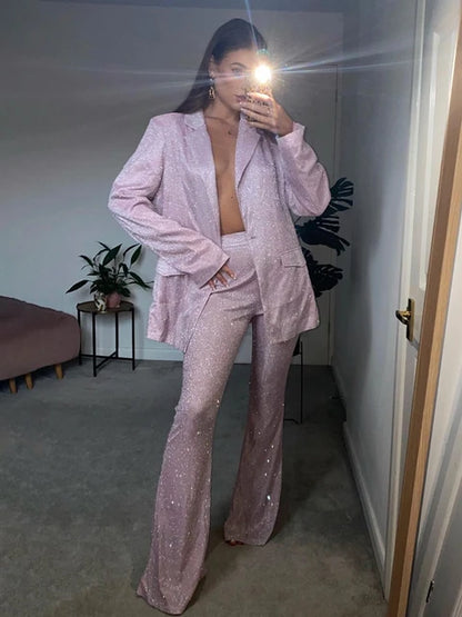 Sparkly Blazers for Oversized Loose Sliver Black Gliiter Jackets Blazer Set Pink Coat Party Outfits