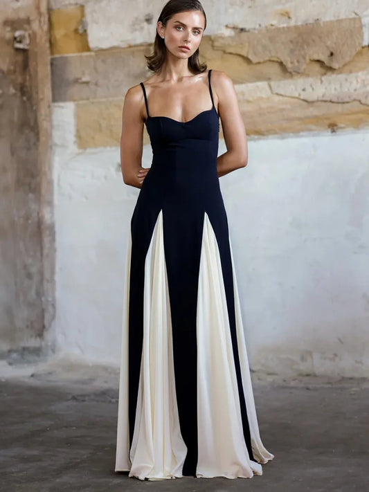 Summer Backless Contrast Halter Dresses for Slim Party Dress ’s Spaghetti Long Dress New