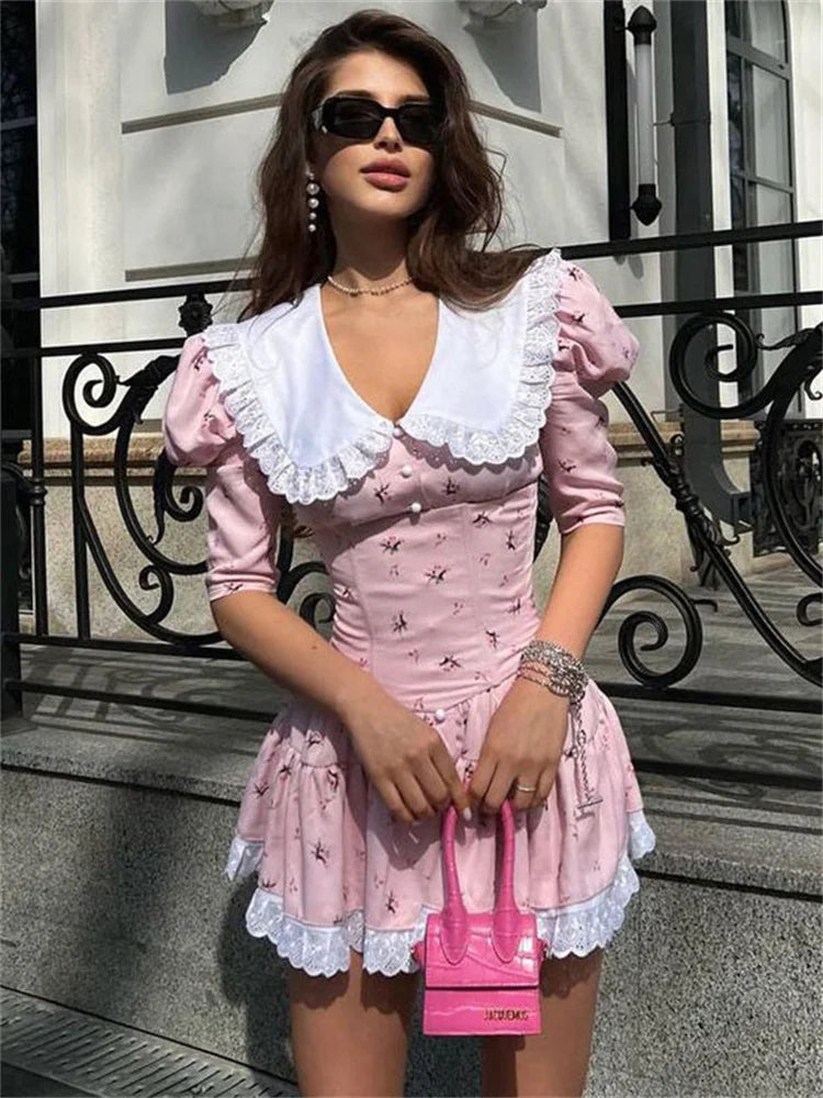 Printed Short Sleeve Mini Dress