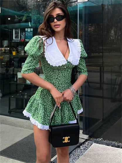 Printed Short Sleeve Mini Dress