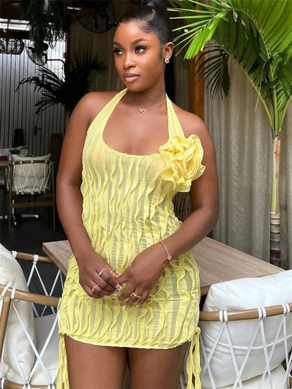 See-through Ruffled Mini Dress