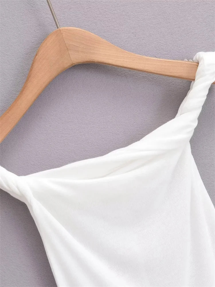 Twist Off-shoulder Slim T-shirt Patchwork Backless ’s Top Y2k Top Pleated Strapless Pullover Tee