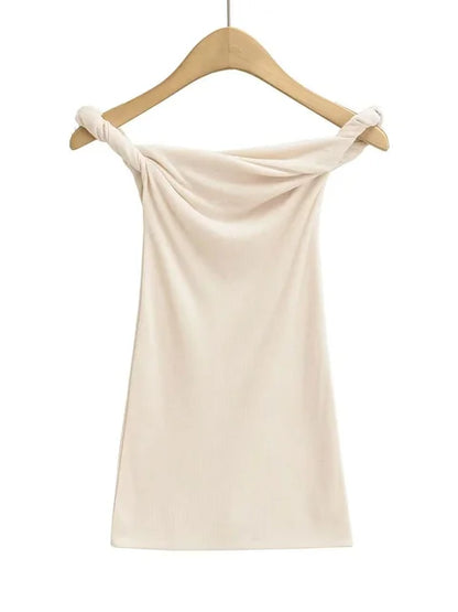 Twist Off-shoulder Slim T-shirt Patchwork Backless ’s Top Y2k Top Pleated Strapless Pullover Tee