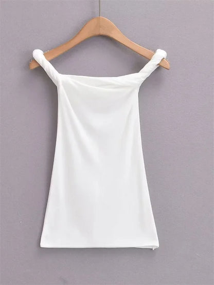 Twist Off-shoulder Slim T-shirt Patchwork Backless ’s Top Y2k Top Pleated Strapless Pullover Tee