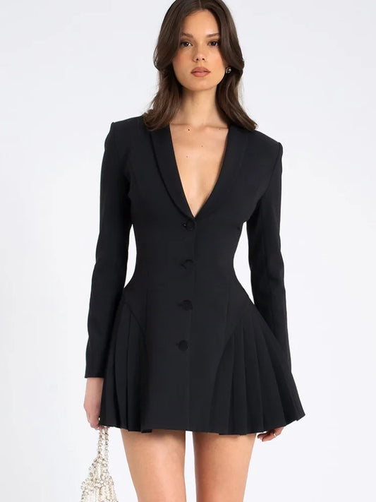 V-neck Suit Mini Dress Female Patchwork Cardigan Commute Clothes Slim High Waist Party Dress ’s