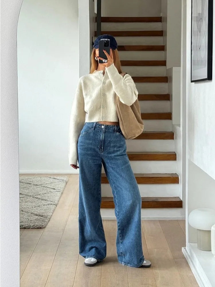 White Knitwear Patchwork Cardigan Sweater for Loose High Waist Knit Outwear ’s Coat
