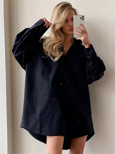 White Loose Shirts for See-through Patchwork Cardigan Coat Lapel Slim Long Sleeve Oversized Blouse Shirt
