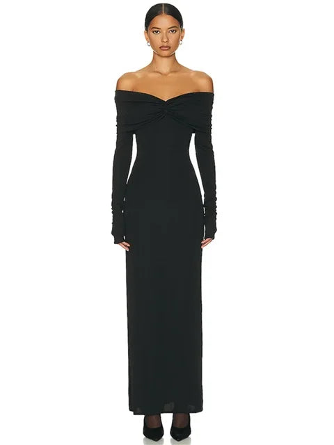 White Pleated Slim Maxi Dress for Patchwork Off-shoulder High Waist Dress Party Dress