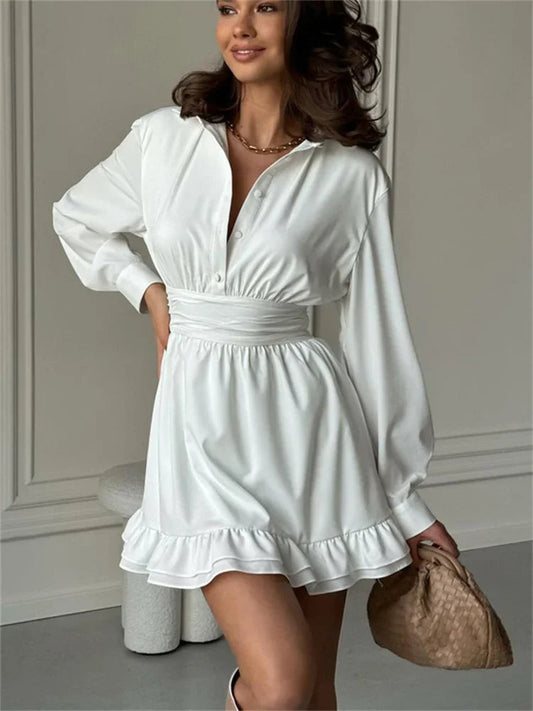 Ruffled Bandage Lace-up Mini Dress