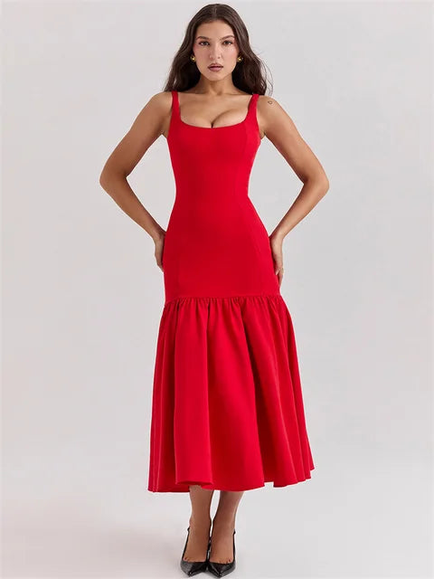 White Ruffled Patchwork Maxi Dress Female Slim High Waist Backless Pleated Summer Strapless Female Long Dress