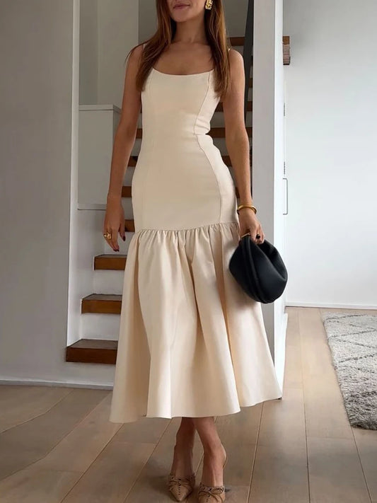 White Ruffled Patchwork Maxi Dress Female Slim High Waist Backless Pleated Summer Strapless Female Long Dress