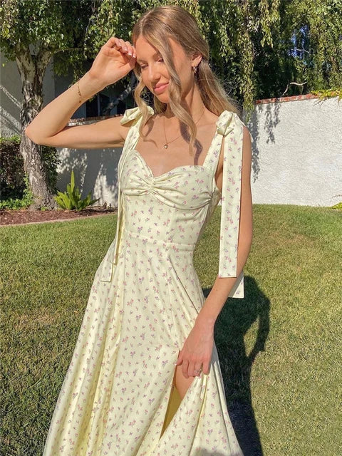 Summer Maxi Dress Straghtti Strap Print Dress Holiday Party Backless Vestidos Beach-wear