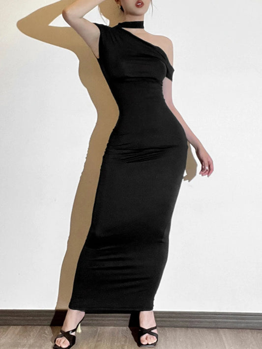 ’s Off the Shoulder Slope O Neck Maxi Dress Short Sleeve High Waist Slim Fit Club Party Dress Femme