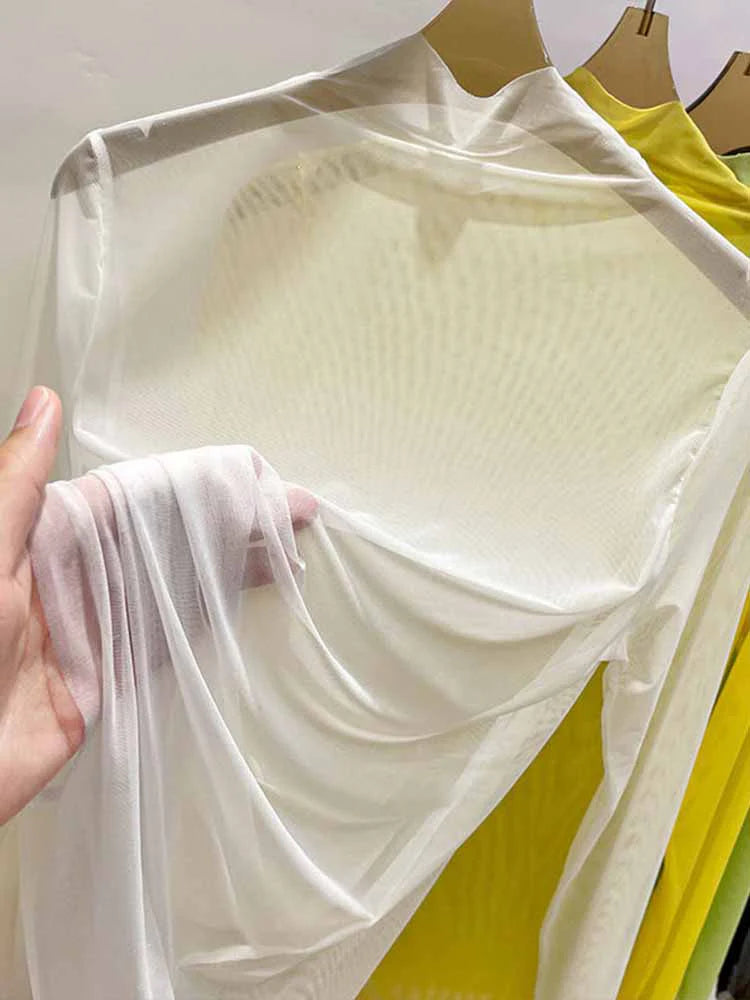 Transparent Gauze Bottoming T-shirt Clothing Summer Long Sleeved T-shirt With Gauze Shirt Half High Collar Sunscreen