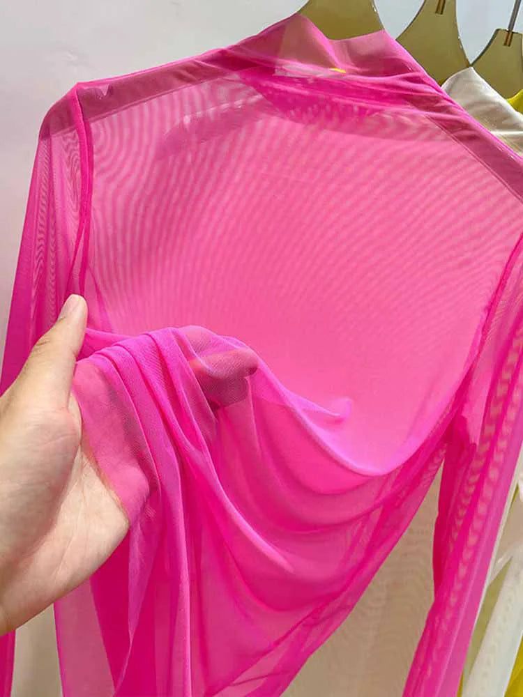 Transparent Gauze Bottoming T-shirt Clothing Summer Long Sleeved T-shirt With Gauze Shirt Half High Collar Sunscreen
